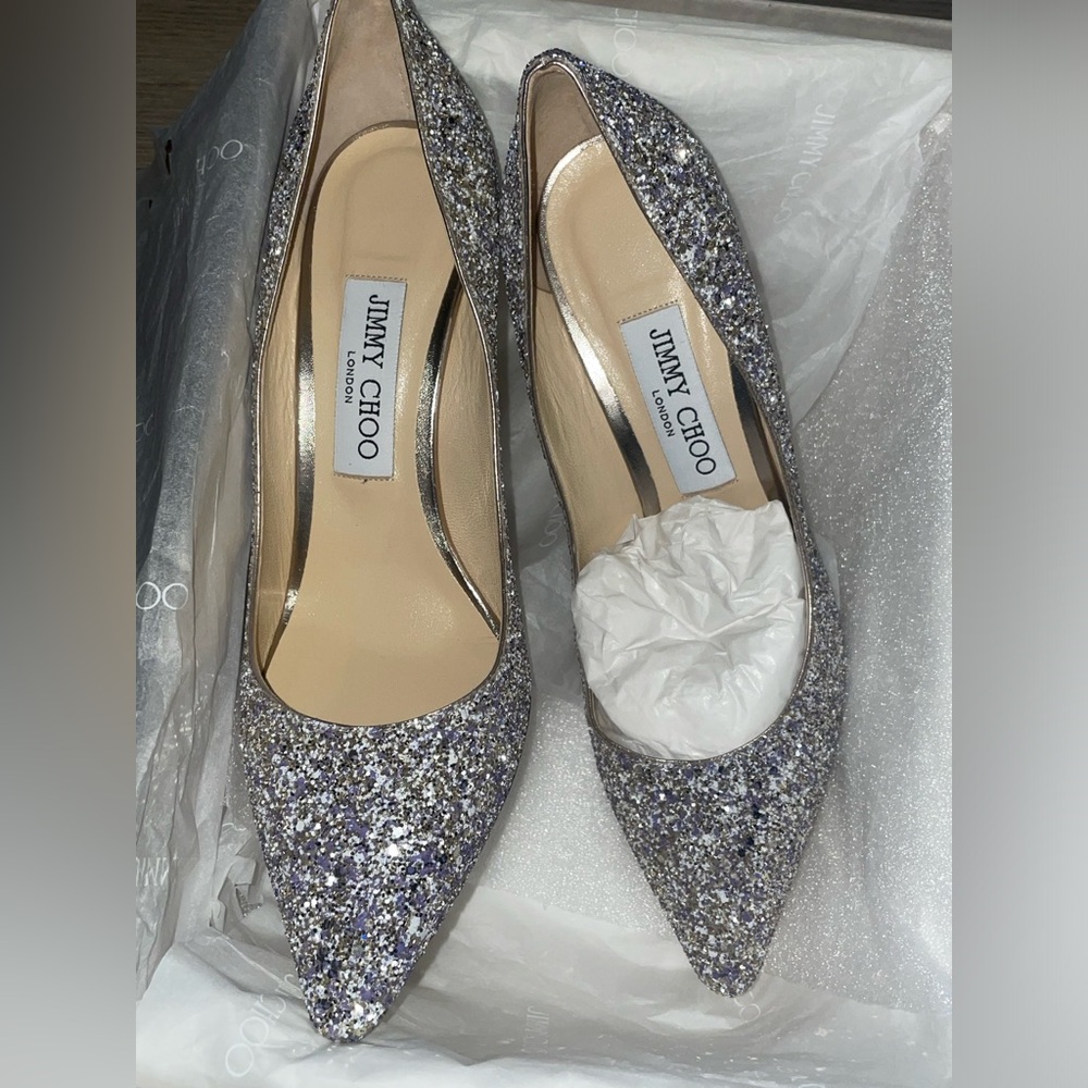 Jimmy Choo Silver Glitter Heels